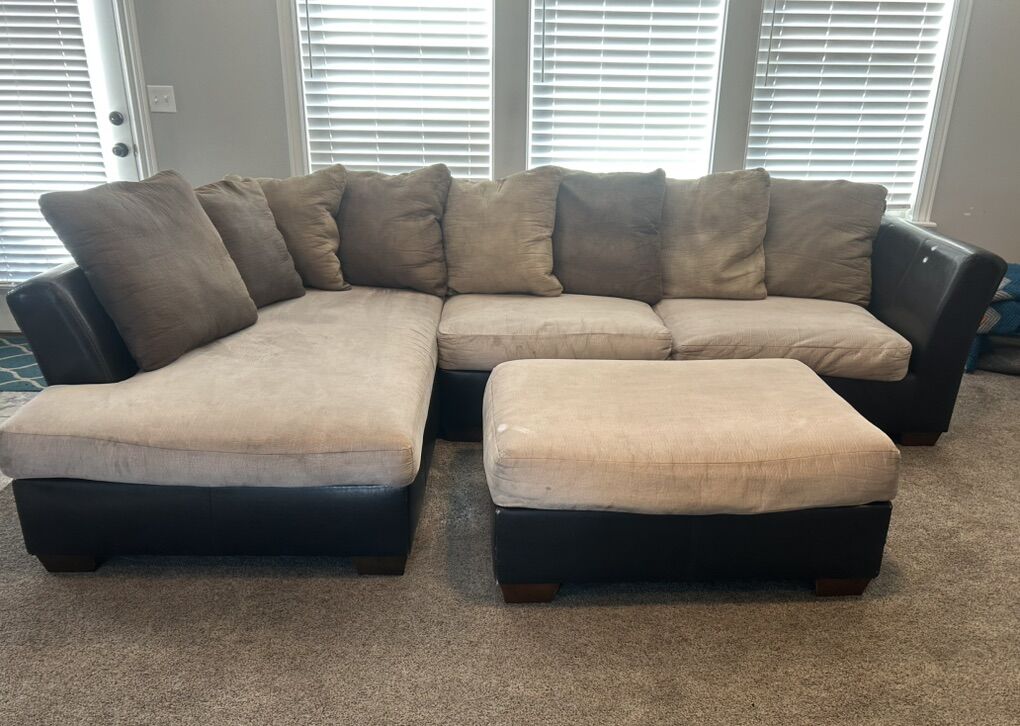 Spacious Sectional Sofa Set with Ottoman & Swivel Chair – Good Condition