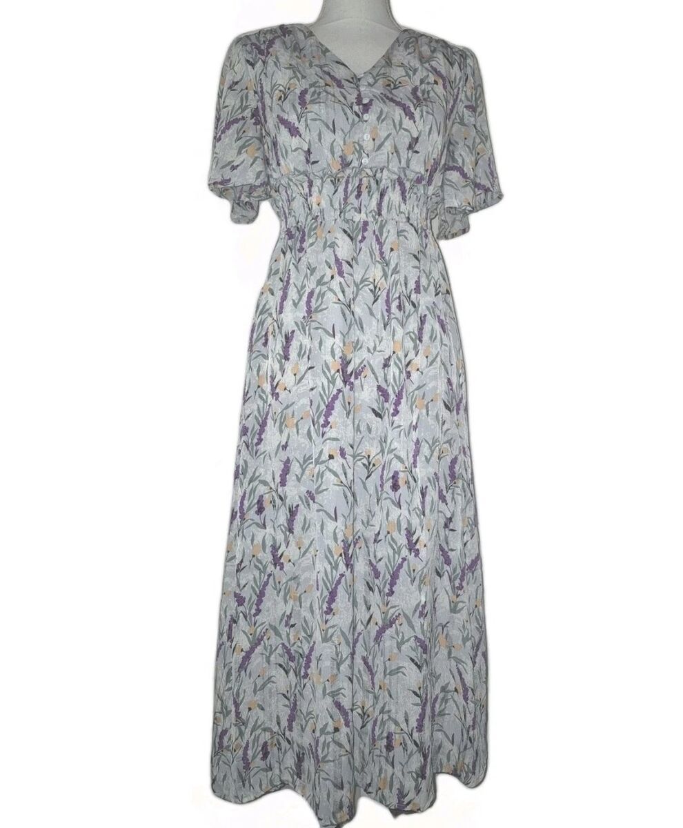 Bohme Small Lavender Floral Chiffon Maxi Dress