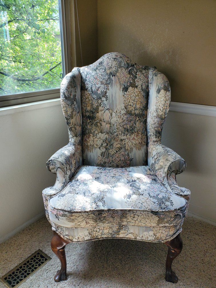 Floral tapestry wingback arm chair