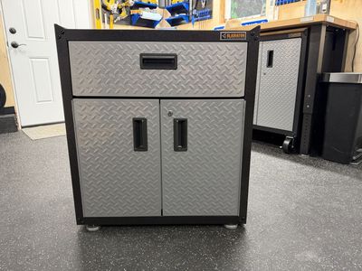 Gladiator Steel Freestanding Garage Cabinet in Silver Tread