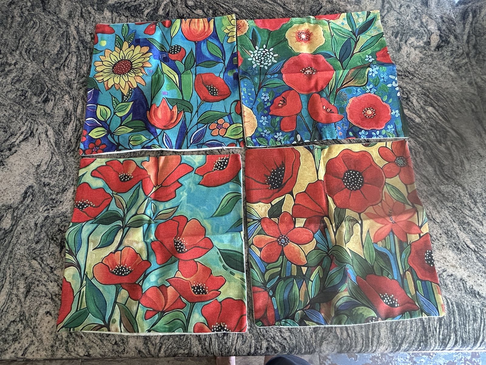 Set of 4 Floral Pillow Covers 16x16 — NEW, Zippered