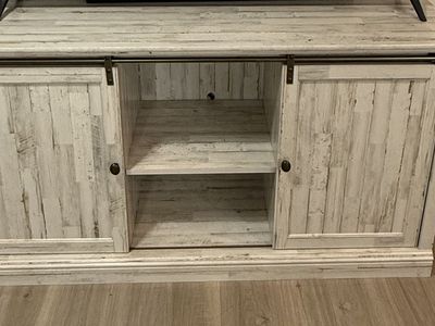 White Washed Wooden TV Stand Media Console Cabinet with Sliding Barn Doors