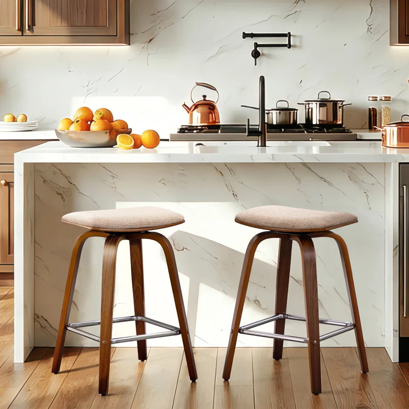 26" Swivel Counter Stool, Bentwood, Brown SET OF 2