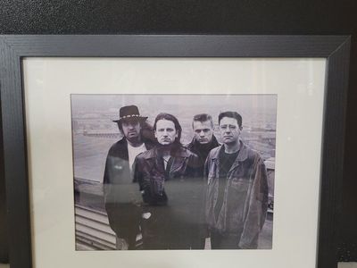 Framed U2 Band Black and White Photo Print 12.5" x 15.5"
