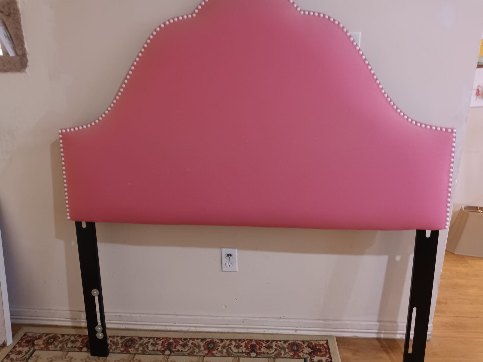 Full Size Girls Headboard, solid and sturdy, no stains, Pink with Nailhead Border.