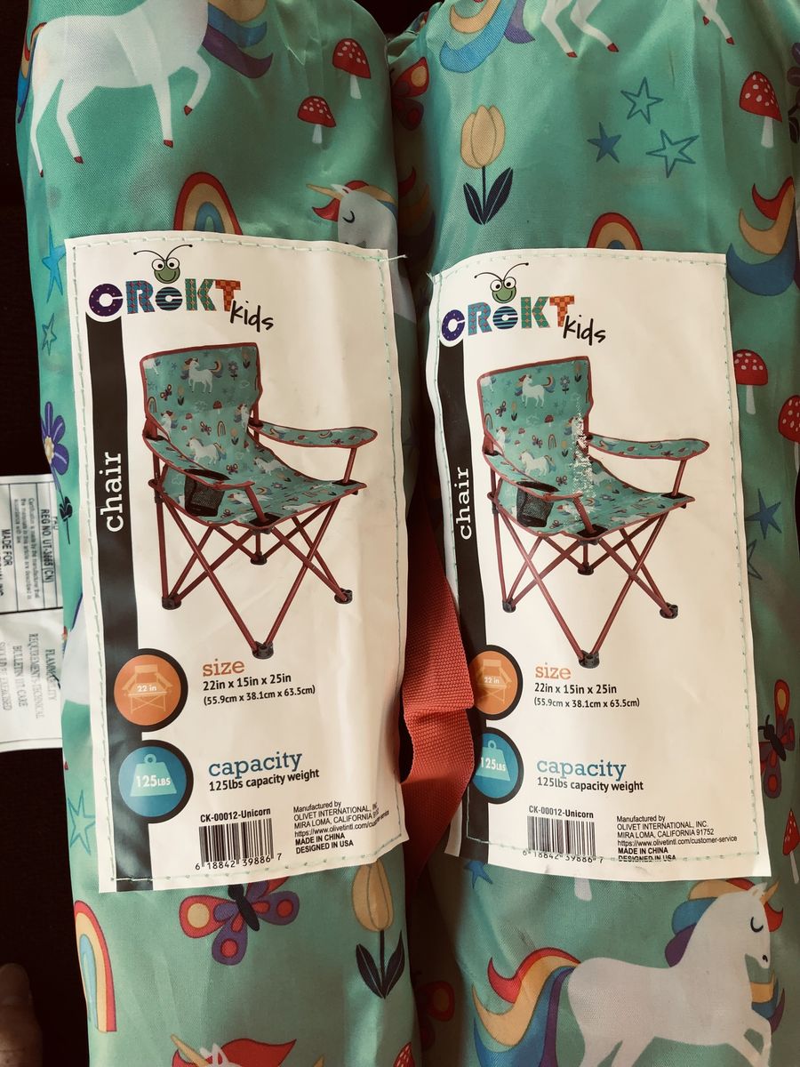 Crokt Kids Unicorn Folding Camp Chair (2-Pack) - 125lb Capacity, 22x15x25in, Teal with Cup Holder