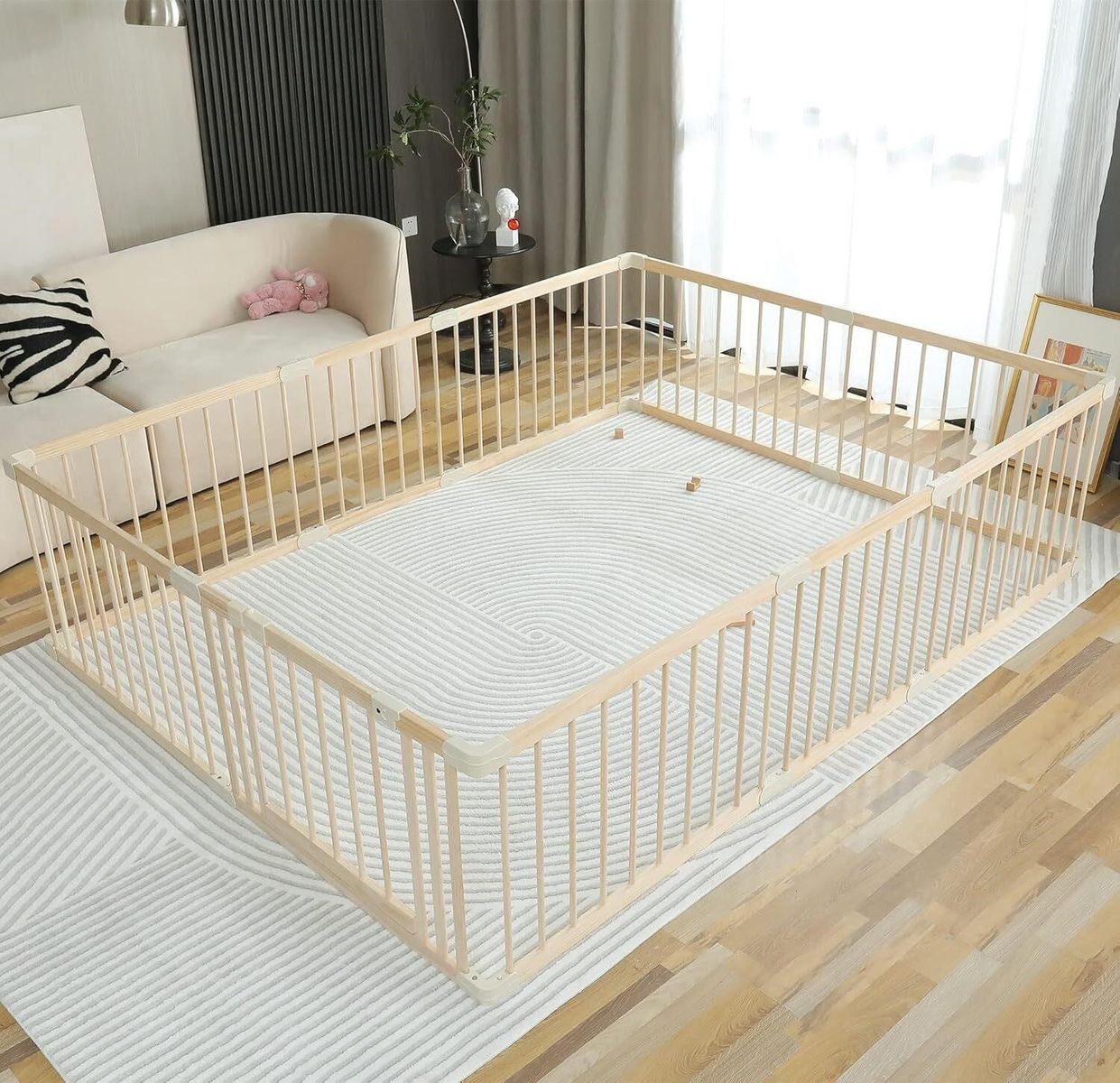 Baby Playpen Play Pen Fence Gate Wood, For Babies, Toddlers, and Kids Indoor, Play Yards Gym
