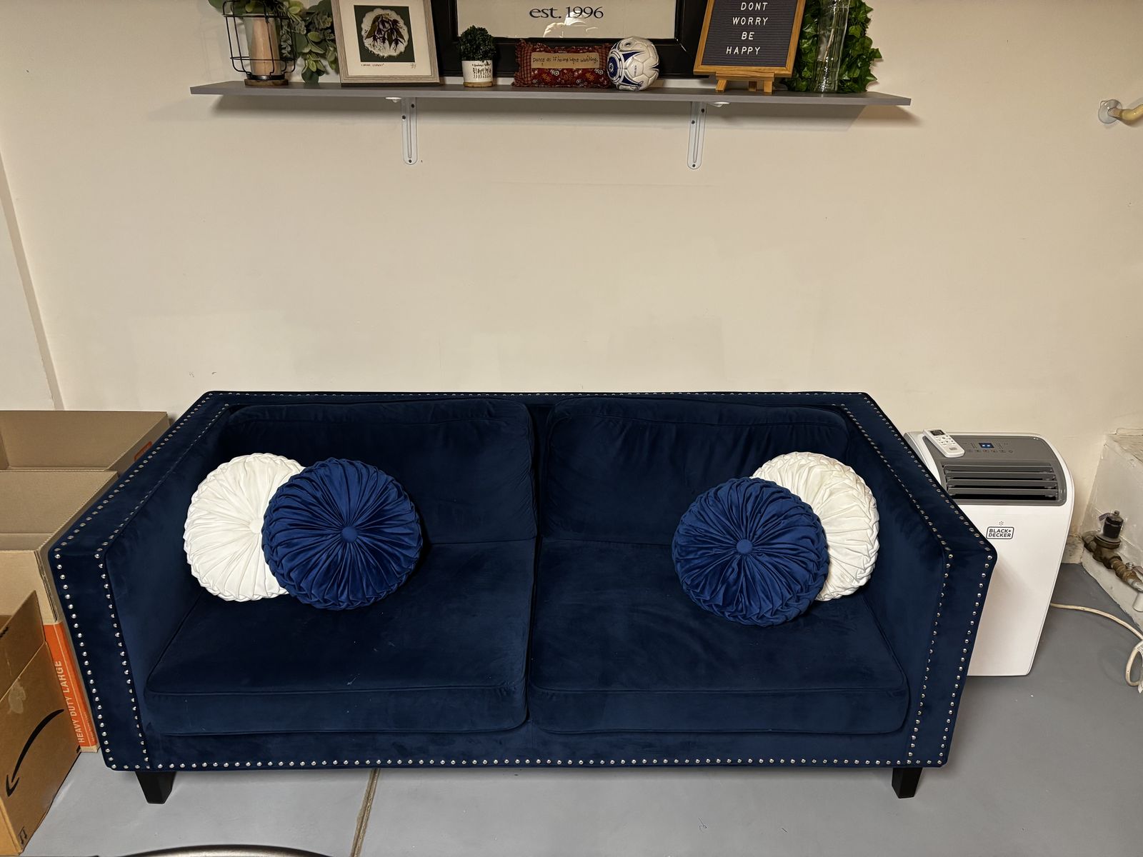 Blue velvet couch
