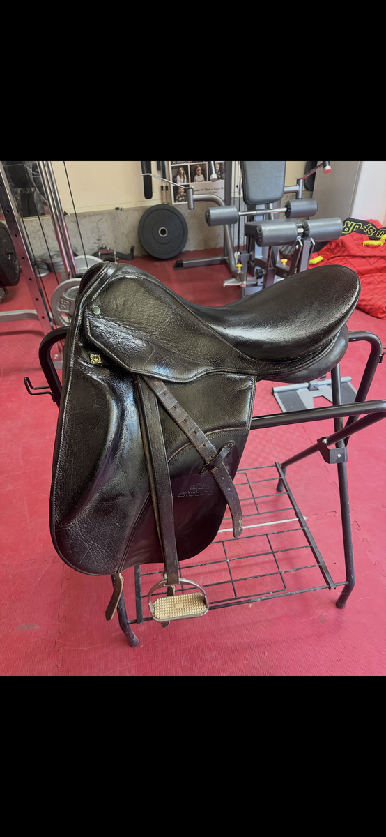 Black dressage saddle