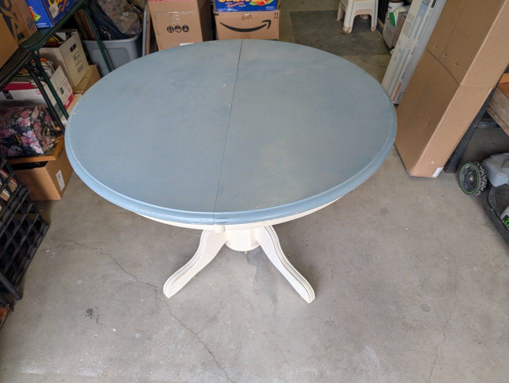 Expandable Round to Oval Dining Table with Leaf - Blue/White Pedestal Base