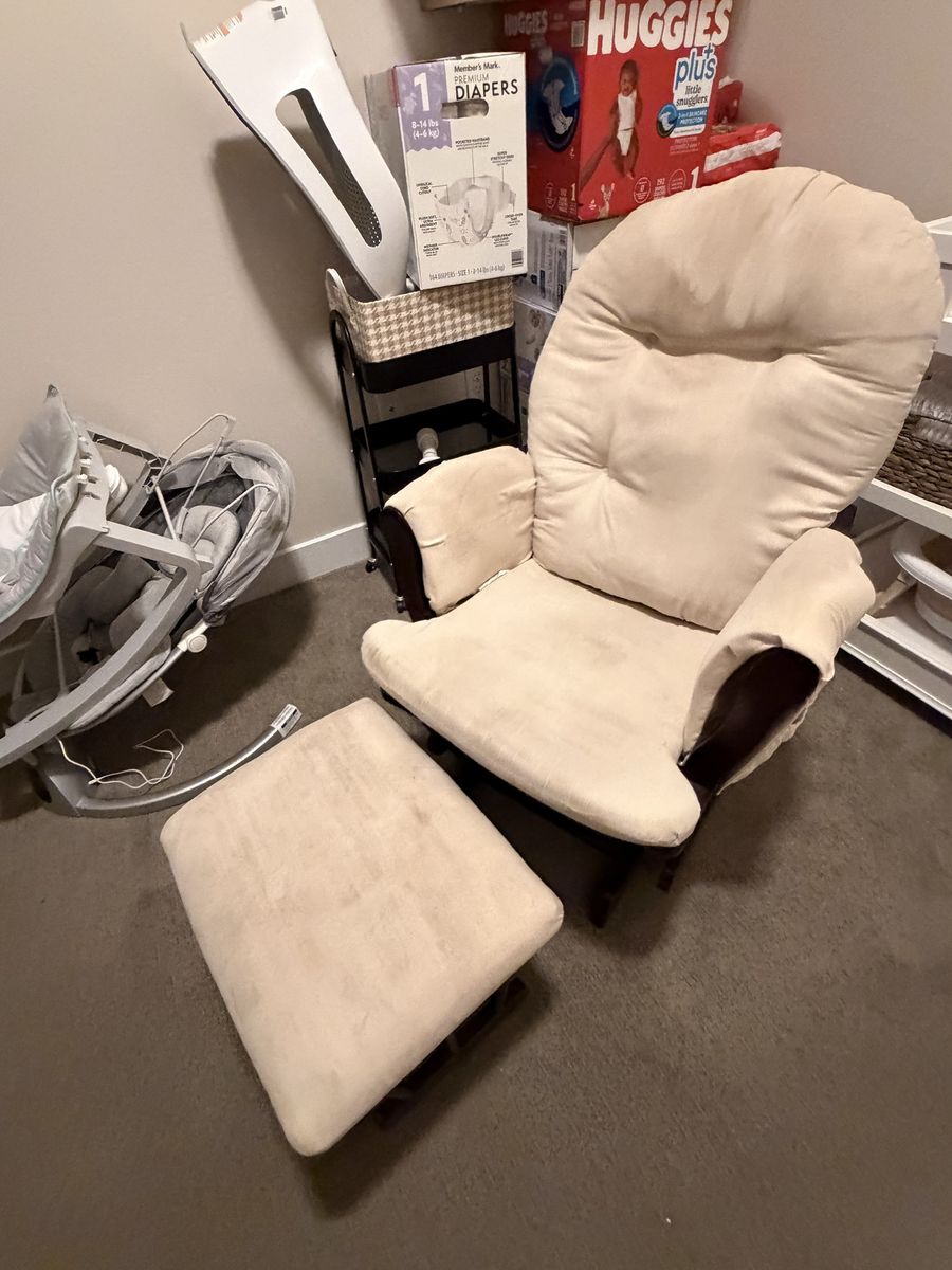 Comfortable Glider Rocking Chair & Ottoman - Beige/Cream