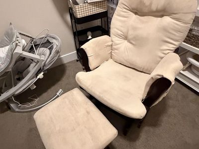 Comfortable Glider Rocking Chair & Ottoman - Beige/Cream