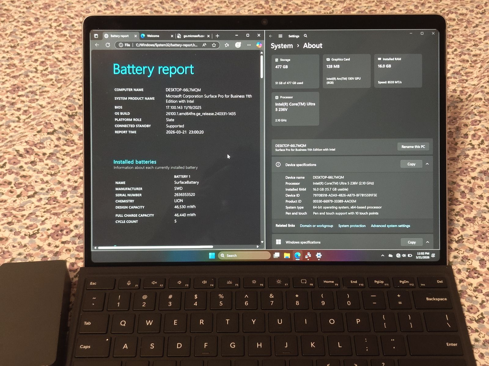Surface Pro 11, Intel U5 236V, 16G RAM+256G SSD