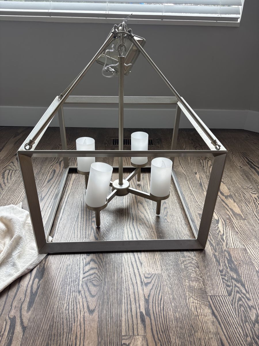Modern Farmhouse 4-Light Chandelier - Brushed Nickel Finish, Glass Shades