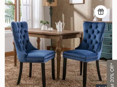 Nikki Collection Tufted Velvet Upholstered Dining Chairs - Blue (2-Piece Set)