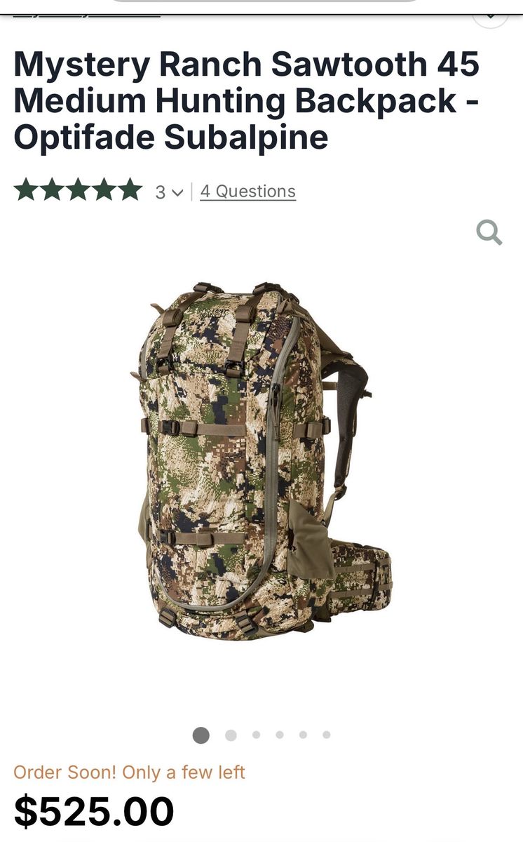 Mystery Ranch Sawtooth 45 Medium Hunting Backpack - Optifade Subalpine Camo, 45L Capacity