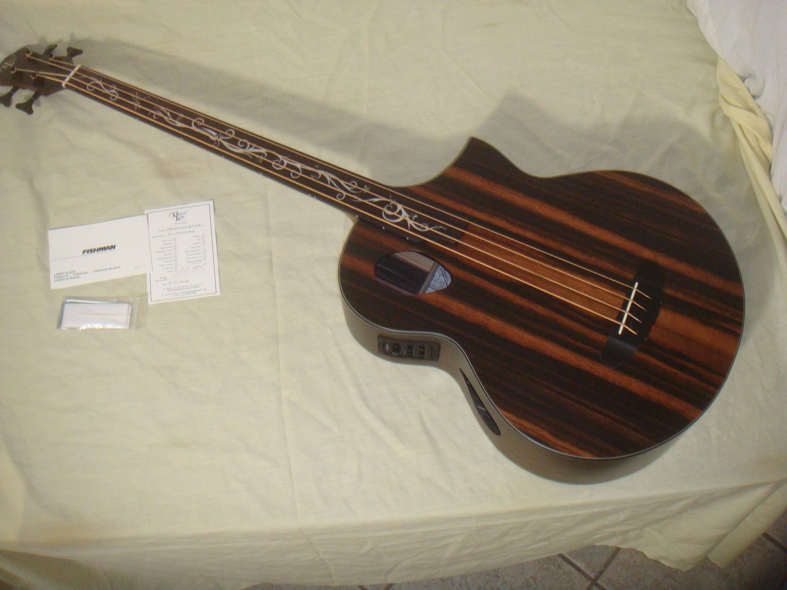 MICHAEL KELLY GUITARS MKD4SJESFS DRAGONFLY 4 PORT FRETLESS BASS ACOUSTIC ELECTRIC GUITAR JAVA EBONY
