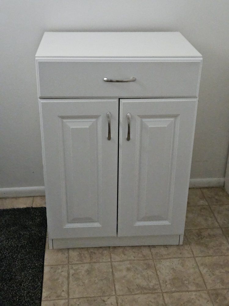 White Storage Cabinet with Drawer and Double Doors