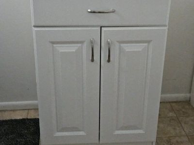White Storage Cabinet with Drawer and Double Doors