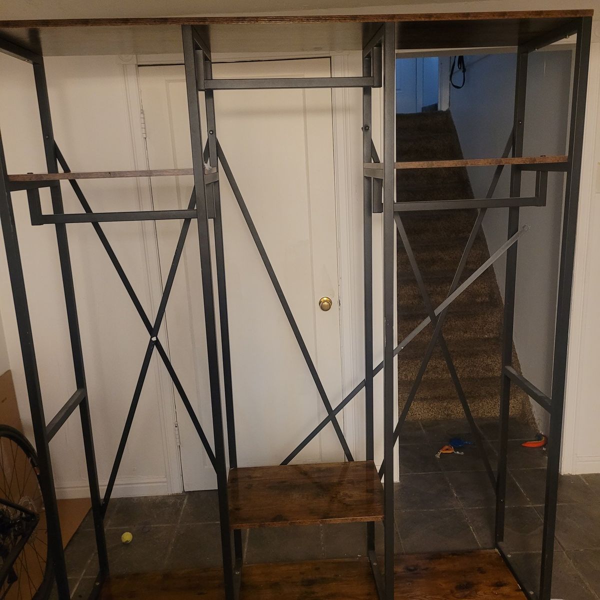 Industrial Style Wardrobe Closet Organizer w/ Hanging Rods & Shelves - Metal & Wood