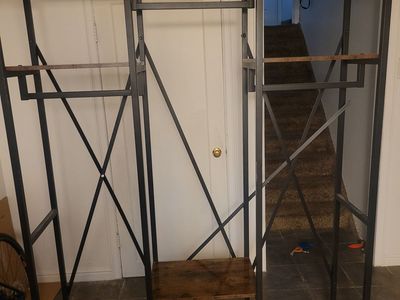 Industrial Style Wardrobe Closet Organizer w/ Hanging Rods & Shelves - Metal & Wood