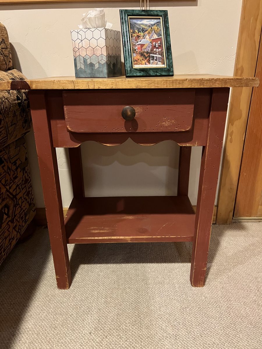 Rustic Wooden End Table Nightstand with Drawer and Lower Shelf