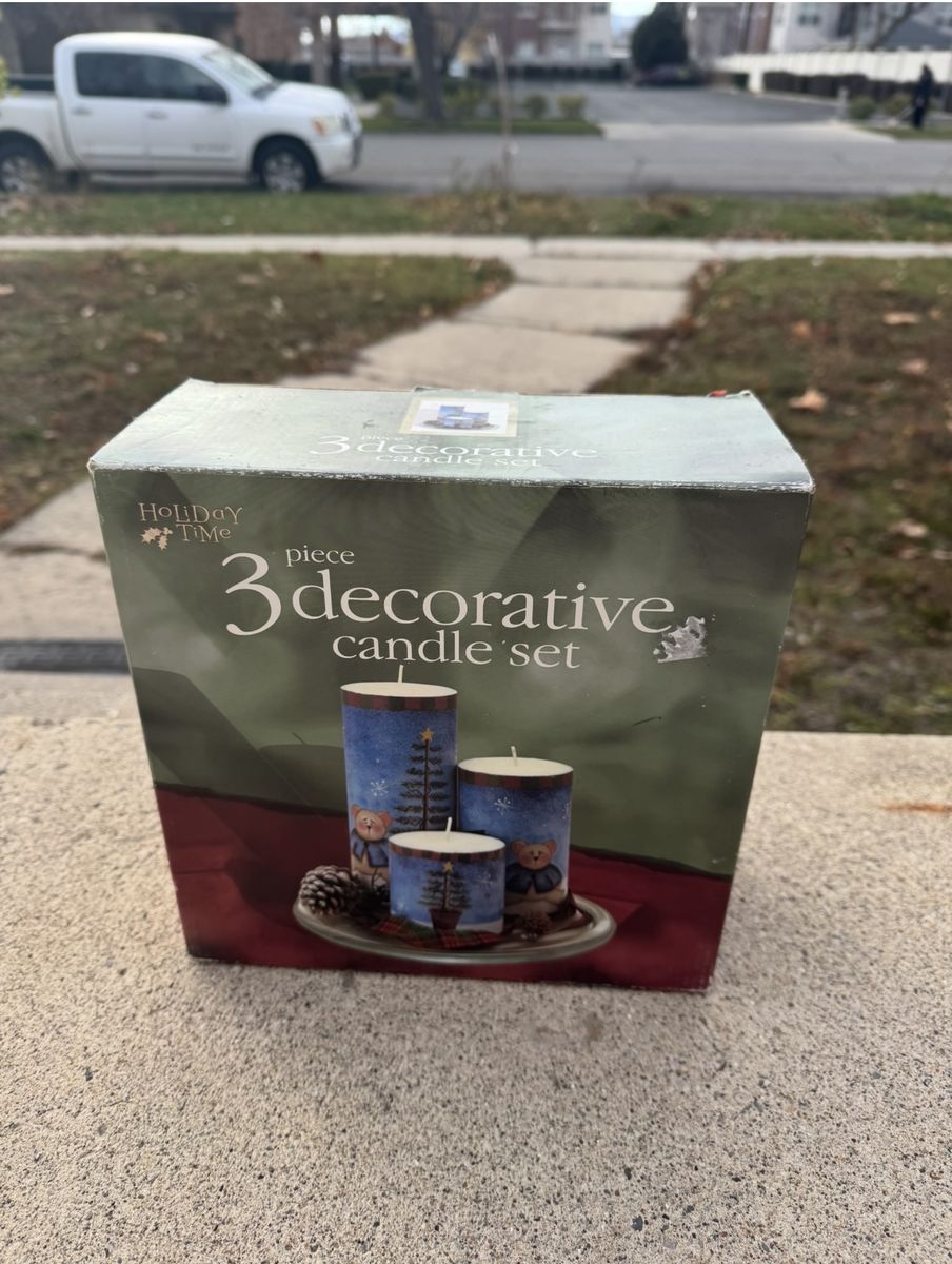 New Holiday Time 3 piece decorative candle set