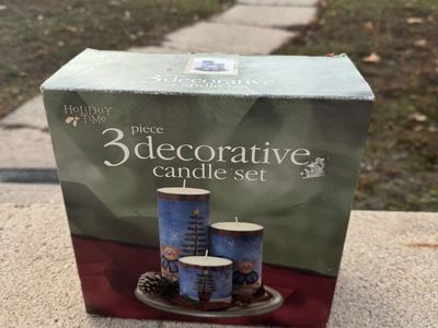 New Holiday Time 3 piece decorative candle set