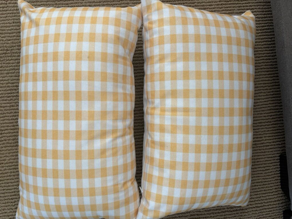 Two 12 By 20 Yellow Gingham Throw Pillows