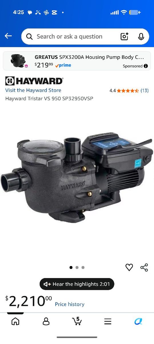 Hayward TriStar VS 950 SP32950VSP Variable Speed Pool Pump - New in Box