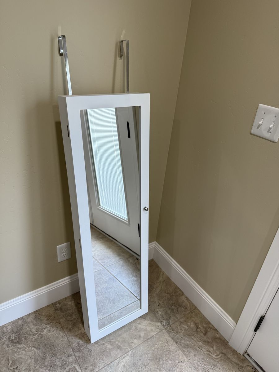 White Over-the-Door Hanging Jewelry Armoire Mirror Cabinet