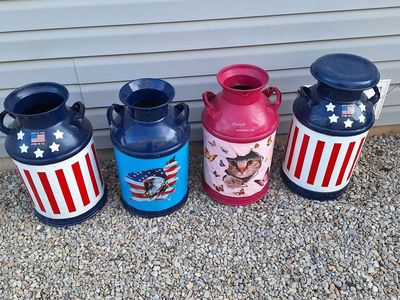 10 gallon hand painted milk cans