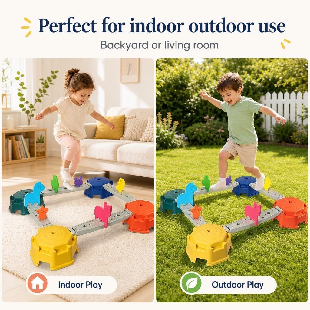 14 PCS Balance Beam Stepping Stones for Kids 3-12 Years, Non-Slip Balance Blocks Indoor Outdoor, Thickened Plastic Holds 220LBS
