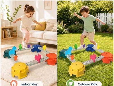 14 PCS Balance Beam Stepping Stones for Kids 3-12 Years, Non-Slip Balance Blocks Indoor Outdoor, Thickened Plastic Holds 220LBS