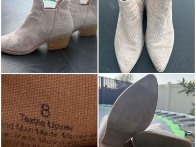 Women's Beige Perforated Ankle Booties Size 8 - Pointed Toe Block Heel Slip On