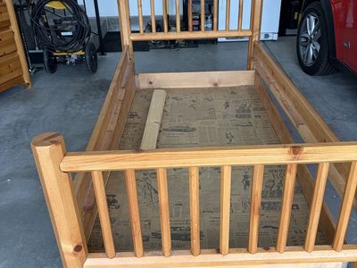 Solid Wood Twin Bed Frame and 5-Drawer Dresser Bedroom Set with trundle drawer for storage or additional twin bed