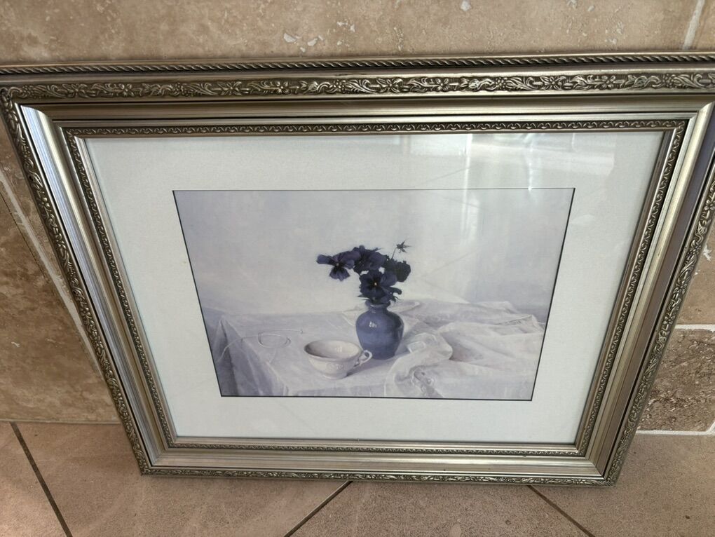 Pansies In A Blue Vase By Arthur Easton In Silver