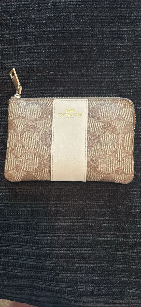 Coach Signature Coated Canvas Small Zip Around Wallet F88208 Khaki/Chalk