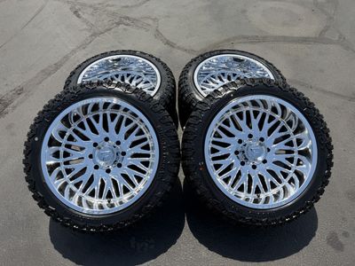New 33x12.50r22 Patriot RT Chrome Fittipaldi FA07 wheels-44et 8x180 8 lug Chevy Silverado 2500 3500 GMC Duramax Mirror Coat
