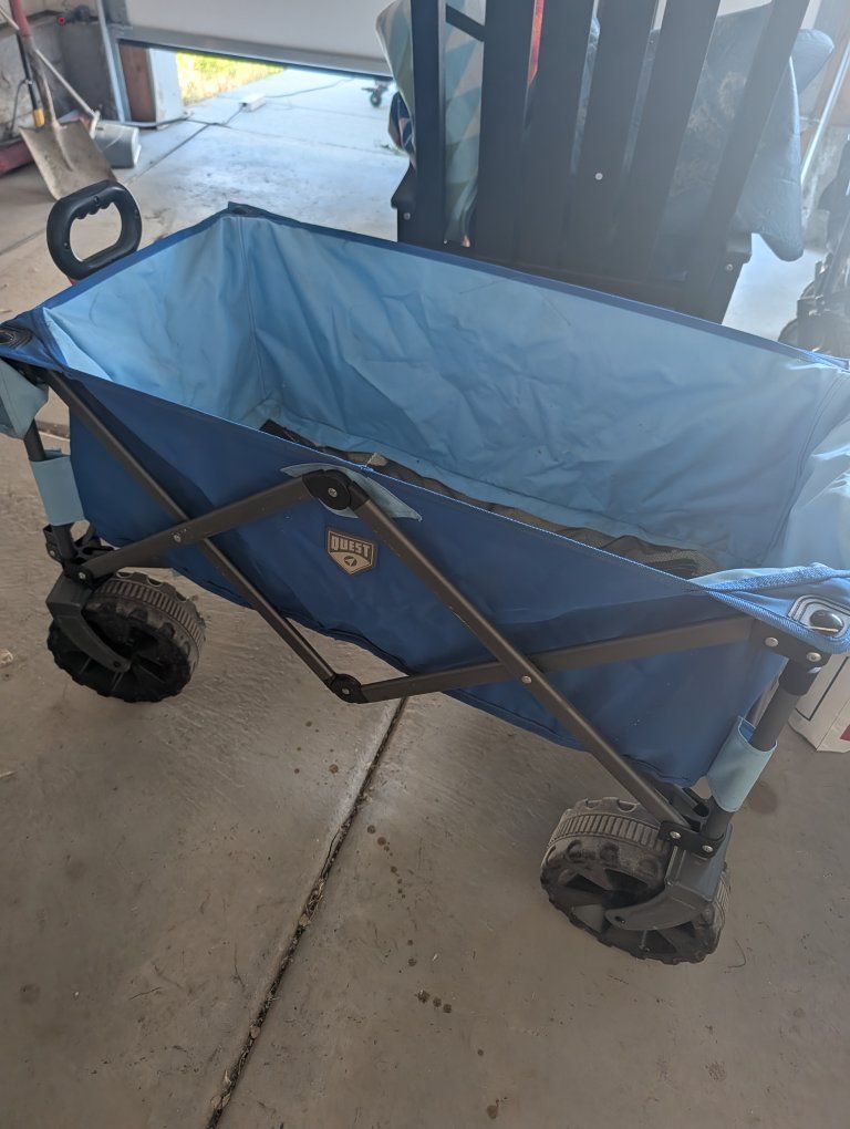 Quest Heavy Duty Folding Wagon - Blue, All-Terrain Wheels, Collapsible Cart for Outdoors/Utility