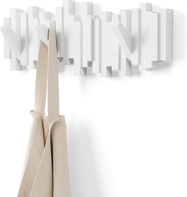 Umbra Sticks Wall-Mounted Coat Rack Rail Hook with 5 Retractable Pegs