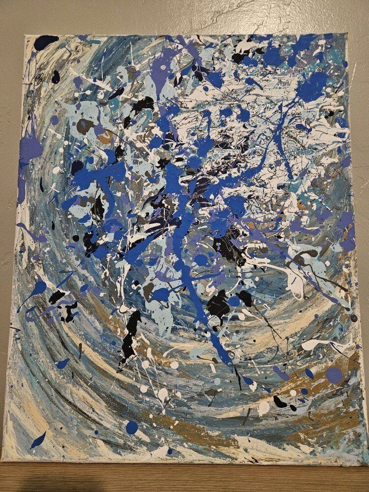 Blue Splatter Painting Art Large 16x20