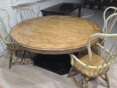 Rustic Round Dining Table Set with Windsor Armchairs