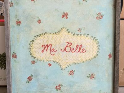 Sugarboo Ma Belle Wooden Framed Wall Art Decor, Shabby Chic French Country Style, Light Blue Floral