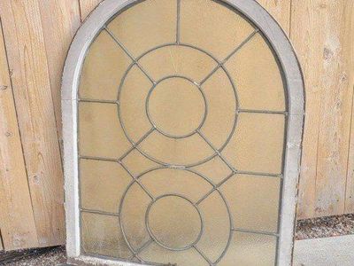 Vintage Arched Glass Window - Architectural Salvage, Frosted Circles Design