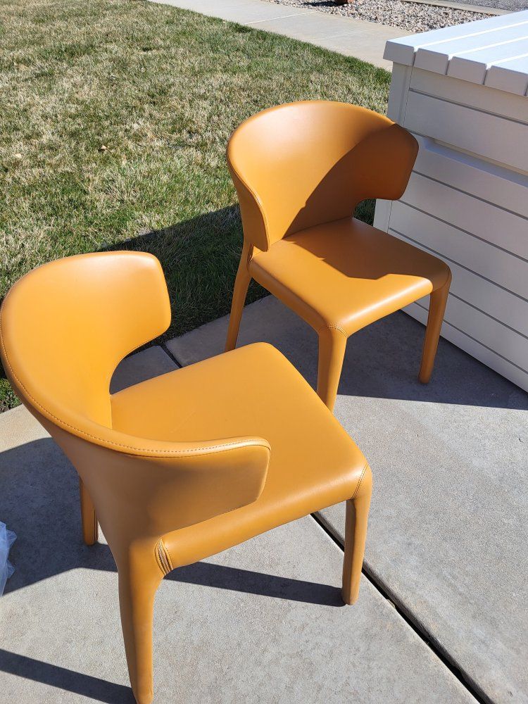 Set of 2** Rustic Leather Dining Chairs