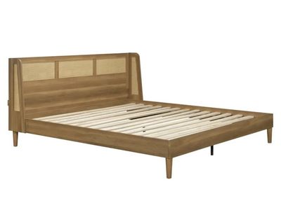 Better Homes & Gardens Springwood Caning King Platform Bed With Headboard, Light Honey Finish