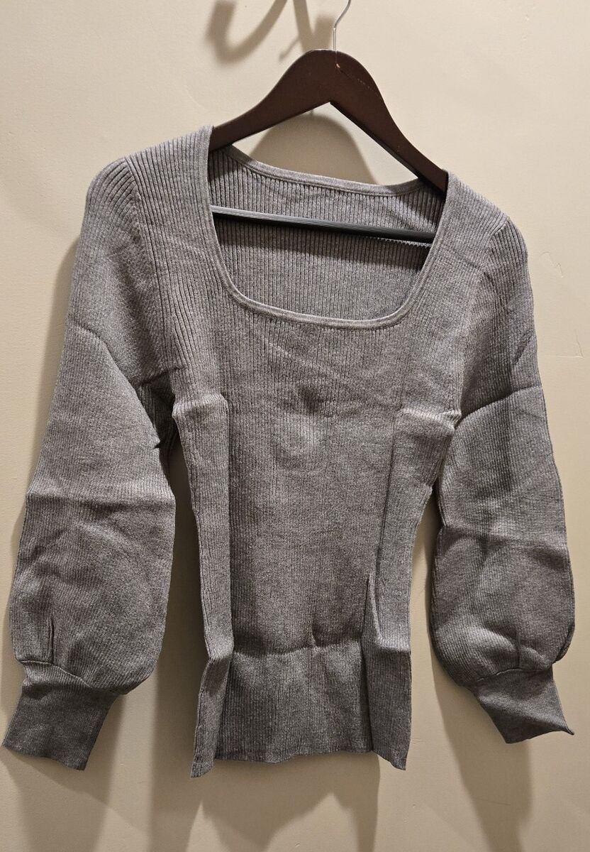 Women's Long Sleeve Shirts Square Neck Ribbed Knit Tops Casual Slim Fitted.