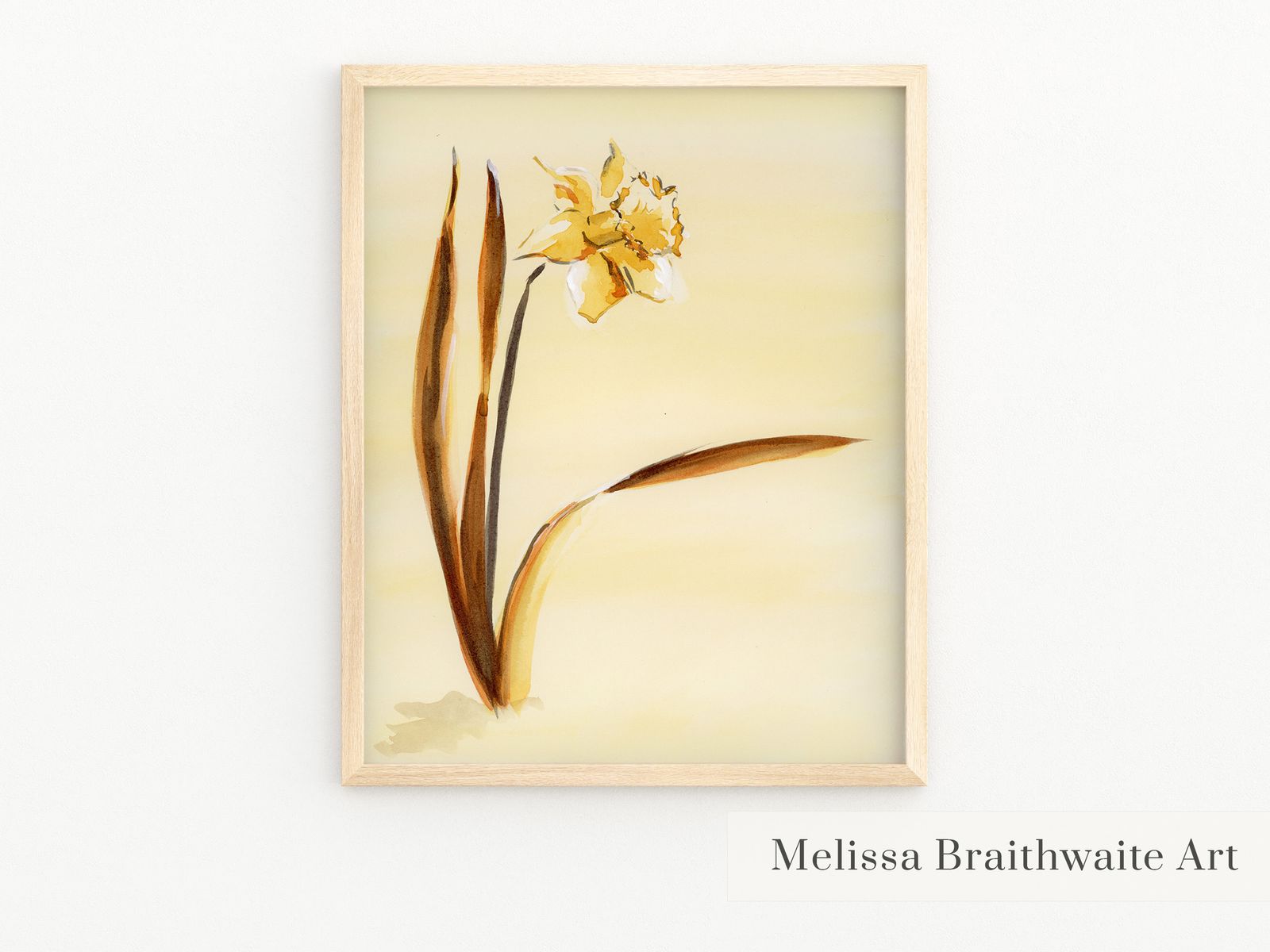 March birth month floral art: Yellow daffodil watercolor wall art poster or sticker