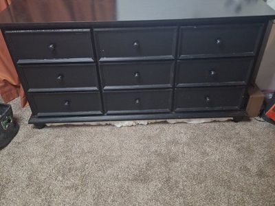 Black 9-Drawer Wood Dresser with Mirror